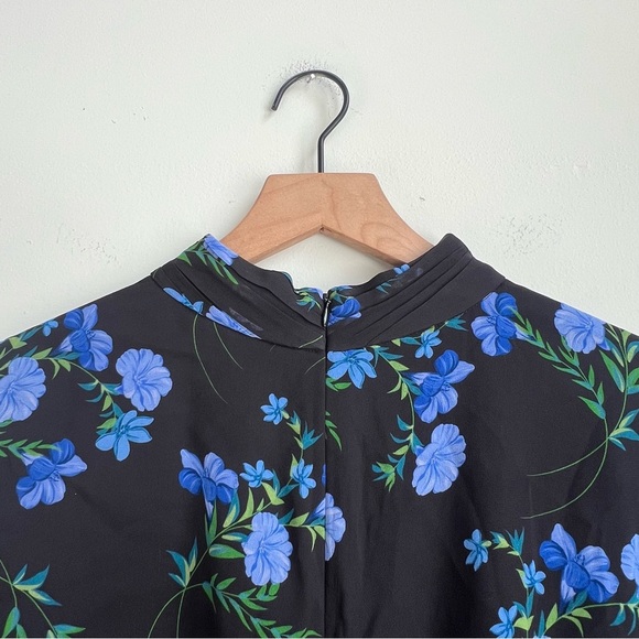 New Shoshanna Kiana Floral Dress Ruched Skirt Mock Neck Long Sleeve Mini 12 Blue - Picture 13 of 16